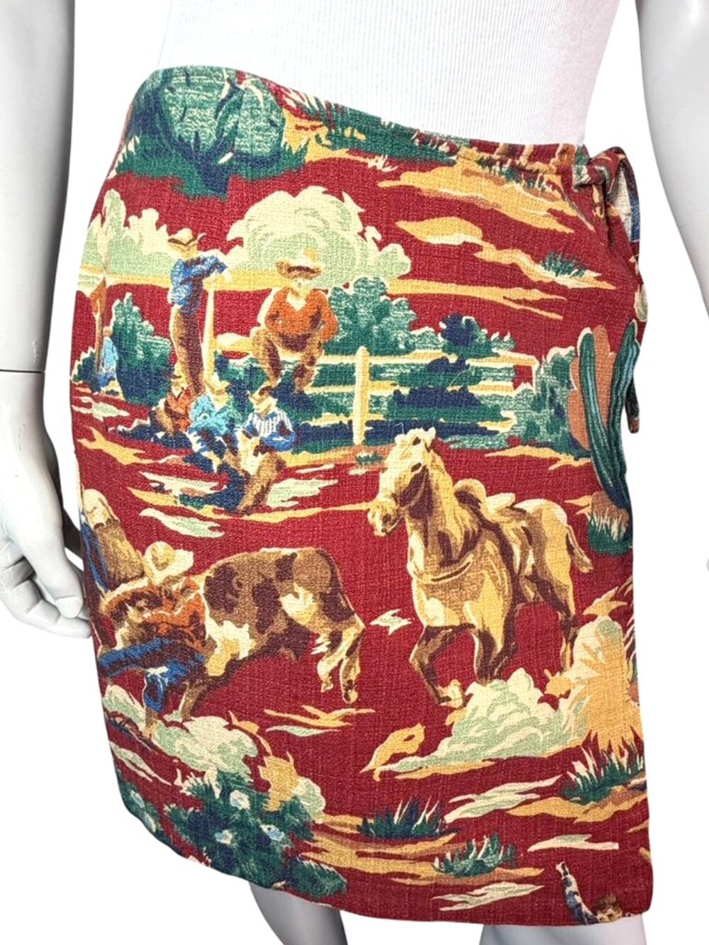 VINTAGE CAROLE LITTLE Western Tapestry Rodeo Wrap Skirt - Picture 5 of 9